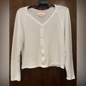 Anthropologie Cream Textured V-Neck Button Cardigan
